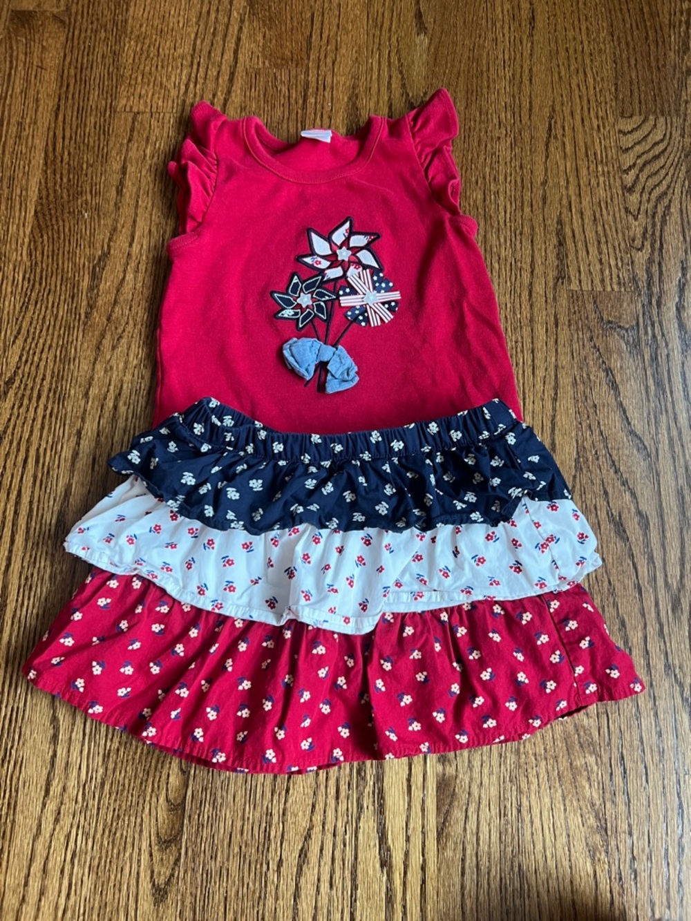Gymboree Red, Navy & White Ruffle Dress with Floral Pinwheel